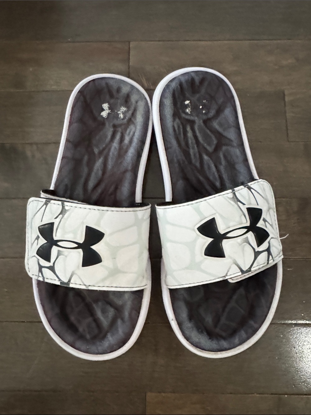 Under Armour Kids White and Black Slide Sandals with Logo
